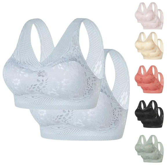 GERsome 2 Pack Women's Wireless Supportive Bras Comfortable Seamless Full Coverage Bra No Underwire Soft Push Up Everyday Bralette M-3XL