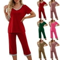 thumbnail image 1 of GERsome 2 Pack Womens Pajama Sets Short Sleeve Pullover Tops with Capri Pajama Pants Set Soft Sleepwear Pj Lounge Sets S-3XL (Red,L), 1 of 7