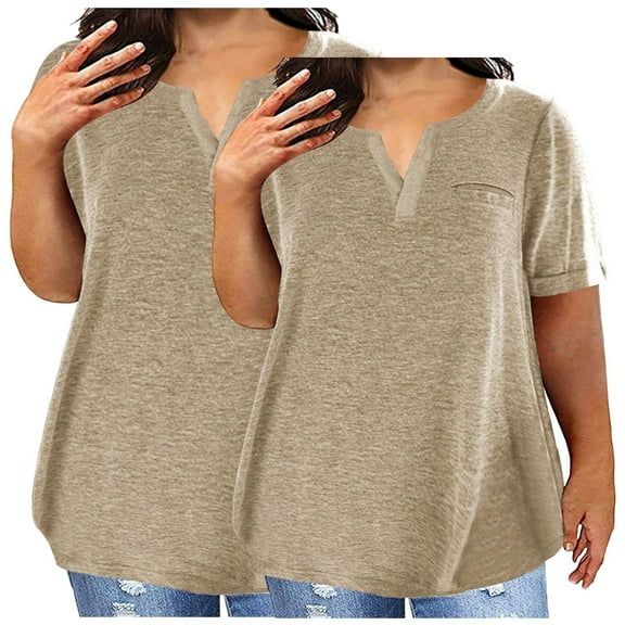GERsome 2 Pack Womens Plus Size V Neck T-Shirts Short Sleeve Summer Dressy Casual Tunic Tops Loose Fit Tees Blouse, Sizes L-5XL