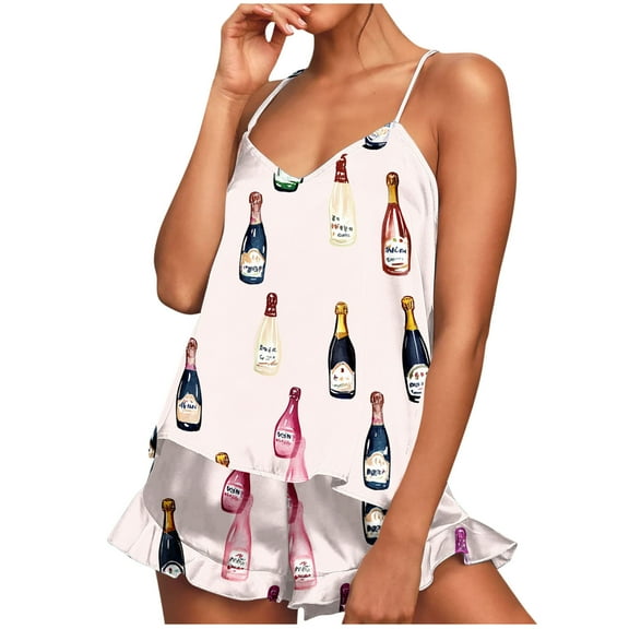 GERsome 2 Piece Womens Pajamas Set Cute Print Sleepwear Tank Tops and Ruffled Shorts Loungewear Outfits S-XXL