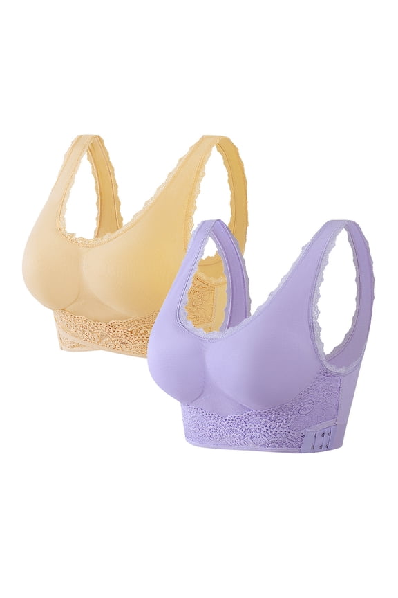2PC Seamless Cross Front Side Buckle Lace Comfortable Bras For Women Low-Support Yoga Bra with Removable Pads