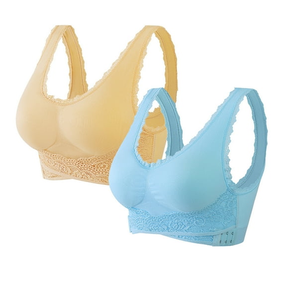 GERsome 2PC Seamless Cross Front Side Buckle Lace Comfortable Bras For Women Low-Support Yoga Bra with Removable Pads