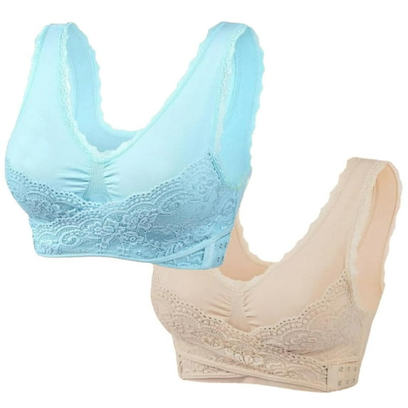 GERsome 2PCS Assorted Color Sports Bras for Women Front Criss Cross Bras Side Buckle Lace Sports Bras Wireless Push Up Seamless Bra Full Coverage T-Shirt Bra