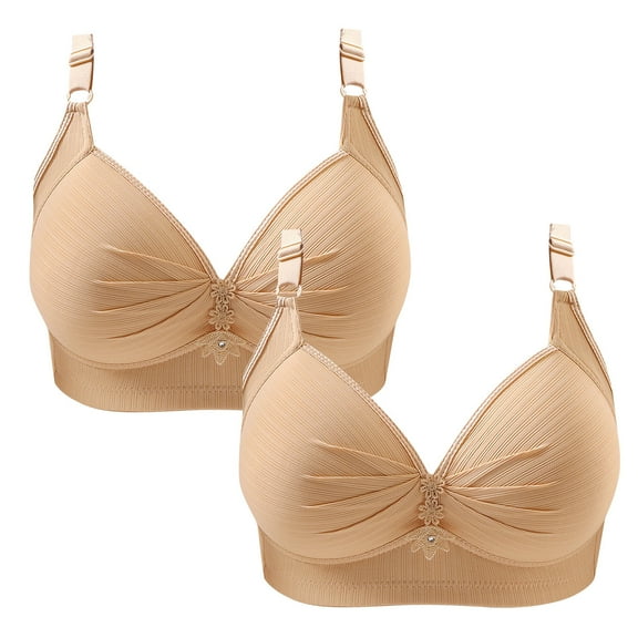 GERsome 2PCS Assorted Color Supportive Bras for Women Full Coverage, Womens Bras Comfortable Wireless Bras with Support and Lift Everyday Bras 2pcs#Khaki S