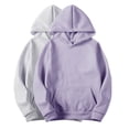 thumbnail image 1 of GERsome 2PCS Women's Hoodies Solid Color Long Sleeve Sweatshirts Drawstring Pullover Tops with Pocket Casual Loose Blouses Tunic（Color：Light Purple/Gray Size：XL）, 1 of 4
