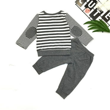GERsome 2Pcs/Set Newborn Baby Boys Outfit Long Sleeve Striped Bodysuit Romper Solid Pants Fall Winter Clothes