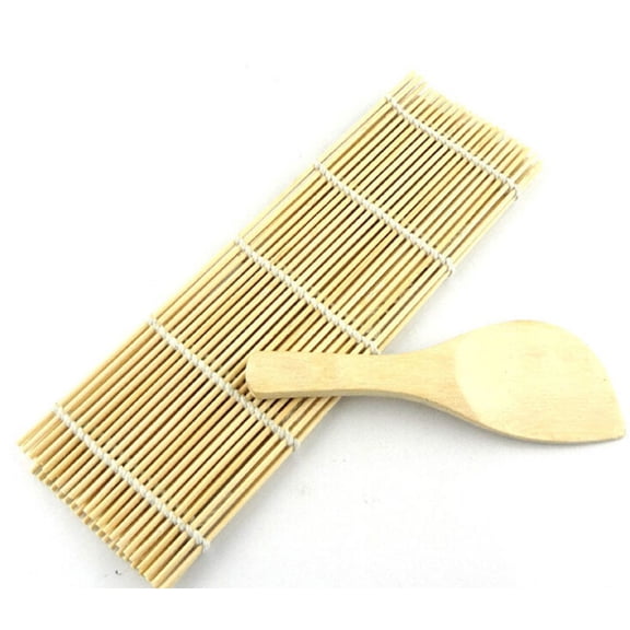 GERsome 2Pcs Sushi Making Kit Bamboo Sushi Roller Mat Natural Bamboo Sushi Mat Rice Paddle Spreader Bamboo Sushi Rolling Set