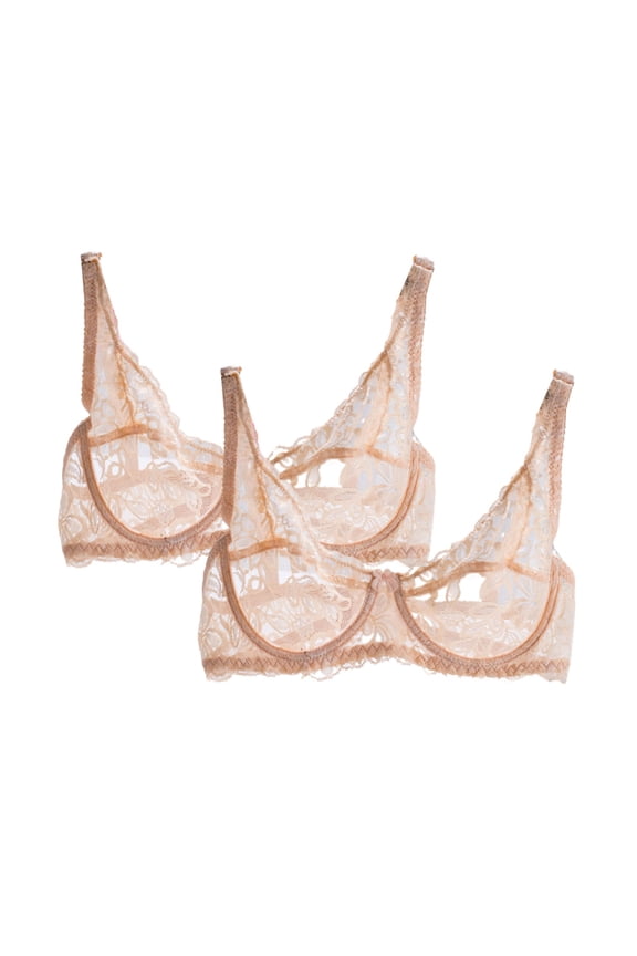 2Pcs Women's Lace Sexy Bra See Through Sheer Unlined Plus Size Bras Assorted Color