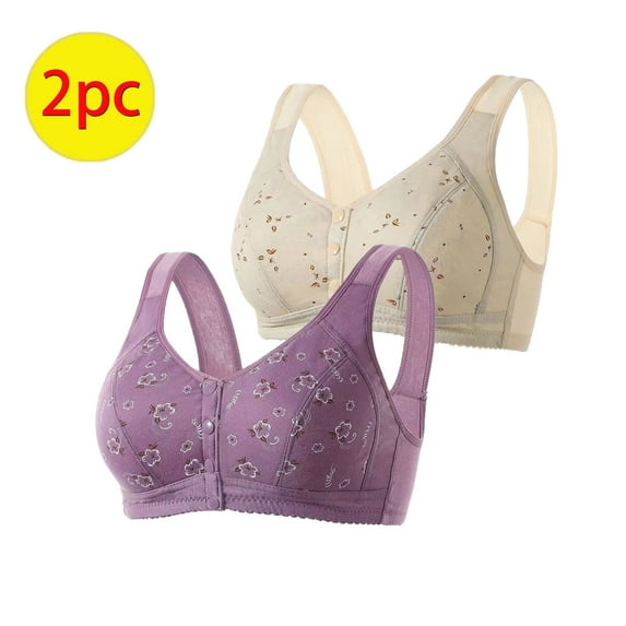 GERsome Pack of 2 Assorted Color Everyday Bra Women's Plus Size Convenient Front Closure No Underwire Full Coverage Bras Comfort Wide Strap Sleep Bra for Women 2PCS#Beige/Purple L