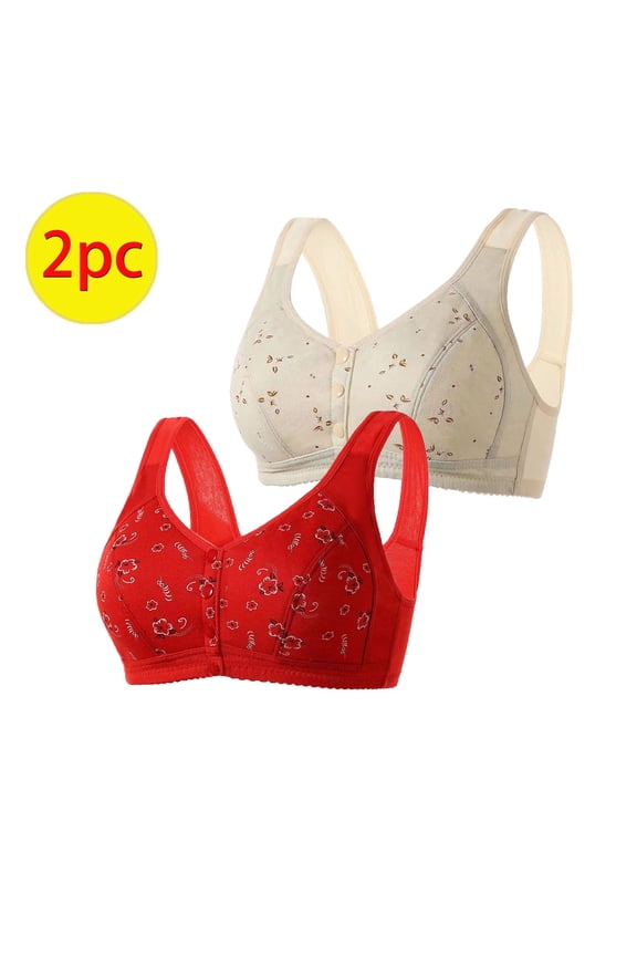 2pcs Front Button Bra Convenient Snap Sleep Bra Front Closure Sports Bras Women Comfortable Everyday Sleep Bras for Older Women No Wire