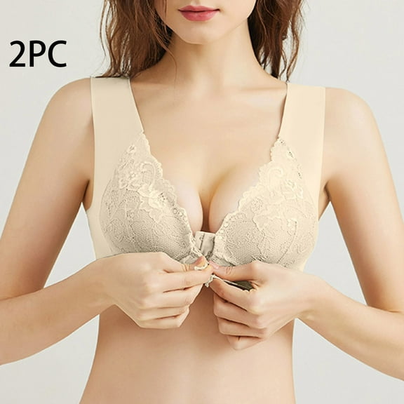 GERsome 2pcs Front Closure Bra for Women Cami Lace Comfort Wireless Full Coverage Womans Sleep Bra