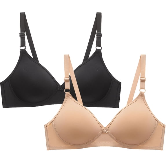 GERsome 2pcs Womens Wireless Comfortable Bra Seamless Bras No Underwire Push Up Deep V Neck Bralettes with Support Size L