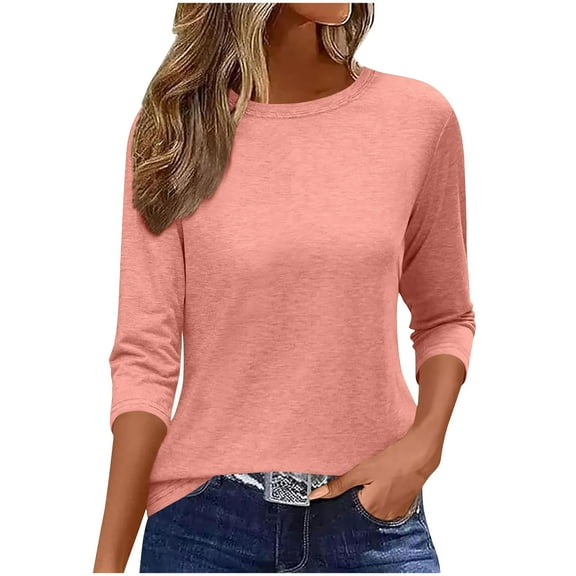 GERsome 3/4 Sleeve T Shirts for Women Solid Color Tunic Tops Dressy Casual Crew Neck Pullover Loose Fit Blouses