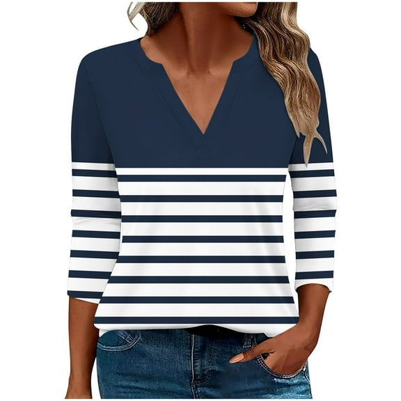 GERsome 3/4 Sleeve Tshirts for Women V Neck Loose Fit Pullover Tops Trendy Graphic Basic Tee Casual Summer Comfy Short Sleeve Shirts Size S