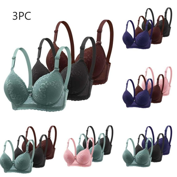 GERsome 3 Pack Bras for Women - Women's Underwire Push-Up Breathe Bras Full Coverage Comfortable Everyday Bra