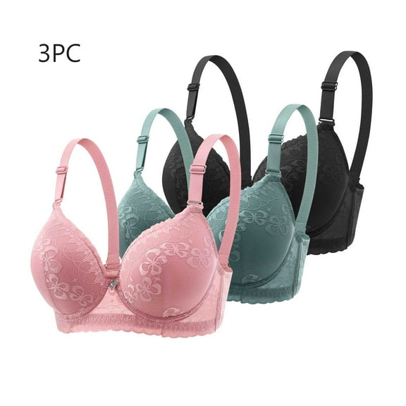 GERsome 3 Pack Bras for Women - Women's Underwire Push-Up Breathe Bras Full Coverage Comfortable Everyday Bra
