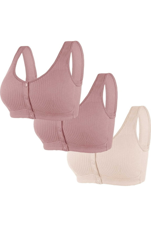 3 Pack Front Closure Bras for Women Post Surgical Bra Full Coverage Wireless Comfort Everyday Bras S-5XL