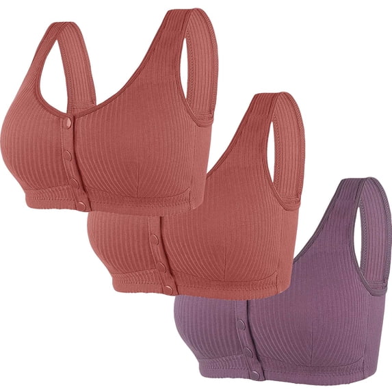 GERsome 3 Pack Front Closure Bras for Women Post Surgical Bra Full Coverage Wireless Comfort Everyday Bras S-5XL