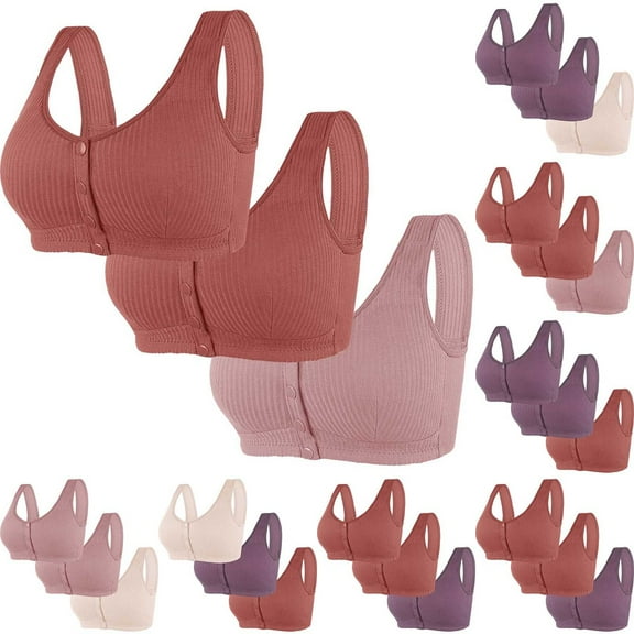 GERsome 3 Pack Front Closure Bras for Women Post Surgical Bra Full Coverage Wireless Comfort Everyday Bras S-5XL