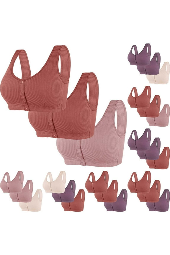 3 Pack Front Closure Bras for Women Post Surgical Bra Full Coverage Wireless Comfort Everyday Bras S-5XL