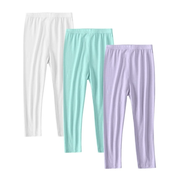 GERsome 3 Pack Girls Leggings, 2-13 Years, Ankle Length Cotton Comfortable Footless Tights Pants for Kids Girls White Mint Green Purple