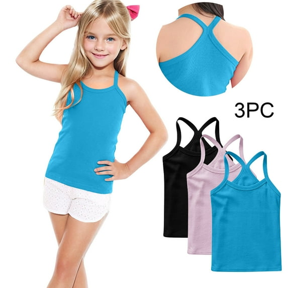 GERsome 3 Pack Girls Tank Tops Soft Cotton Undershirts Toddler Kids Girls Sleeveless Camisole Tops Summer Round Neck T Shirts, Sizes 10-11 Years