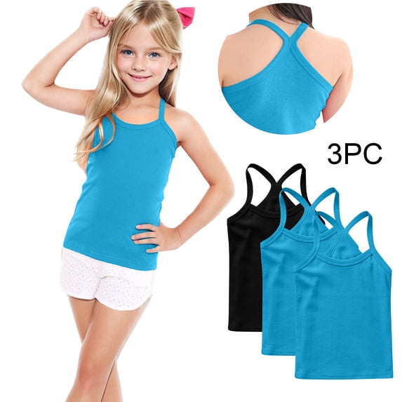 GERsome 3 Pack Girls Tank Tops Soft Cotton Undershirts Toddler Kids Girls Sleeveless Camisole Tops Summer Round Neck T Shirts, Sizes 4-5 Years