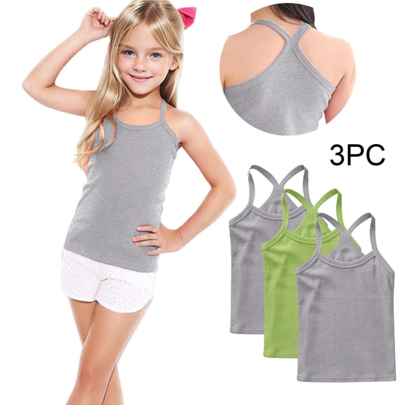 GERsome 3 Pack Girls Tank Tops Soft Cotton Undershirts Toddler Kids Girls Sleeveless Camisole Tops Summer Round Neck T Shirts, Sizes 6-7 Years