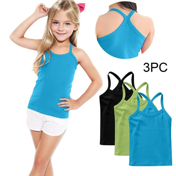 GERsome 3 Pack Girls Tank Tops Soft Cotton Undershirts Toddler Kids Girls Sleeveless Camisole Tops Summer Round Neck T Shirts, Sizes 8-9 Years