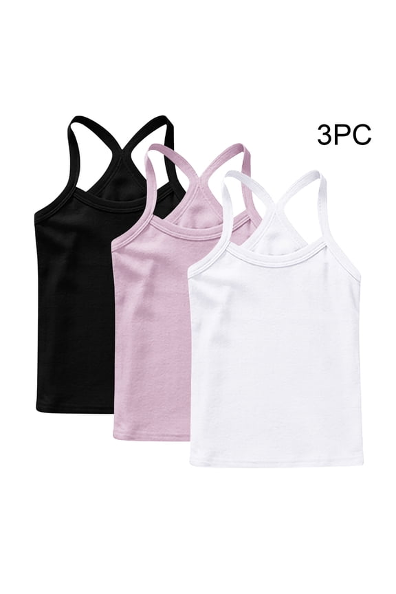 3 Pack Girls Tank Tops Toddler Kids Cotton Undershirts Sleeveless Summer T Shirts Soft Round Neck Tank Tops, Sizes 12-13 Years