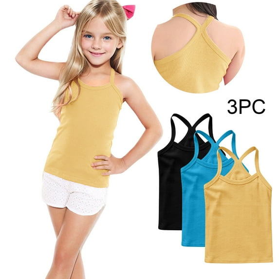 GERsome 3 Pack Girls Tank Tops Toddler Kids Cotton Undershirts Sleeveless Summer T Shirts Soft Round Neck Tank Tops, Sizes 4-5 Years