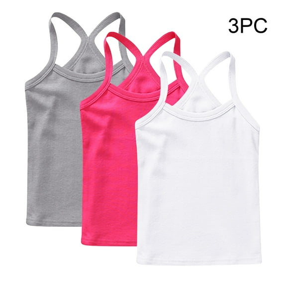 GERsome 3 Pack Girls Tank Tops Toddler Kids Cotton Undershirts Sleeveless Summer T Shirts Soft Round Neck Tank Tops, Sizes 6-7 Years
