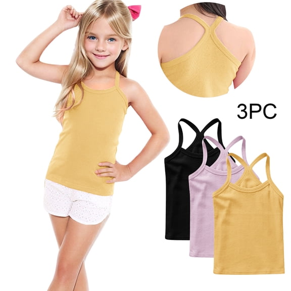 GERsome 3 Pack Girls Tank Tops Toddler Kids Cotton Undershirts Sleeveless Summer T Shirts Soft Round Neck Tank Tops, Sizes 6-7 Years