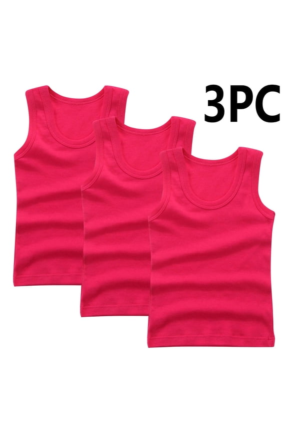 3-Pack Girls and Boys' Tank Undershirts Sleeveless Tank Tops Solid Color Round Neck Cotton Tank Tops, Sizes 2-14 Years