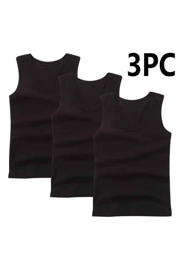 3-Pack Girls and Boys' Tank Undershirts Sleeveless Tank Tops Solid Color Round Neck Cotton Tank Tops, Sizes 2-14 Years