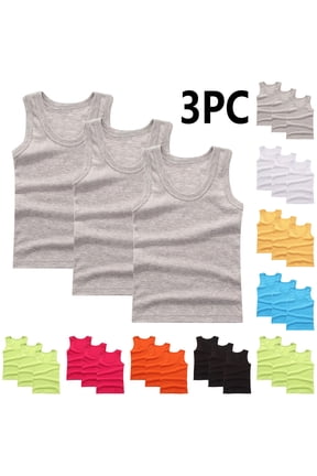 3-Pack Girls and Boys' Tank Undershirts Sleeveless Tank Tops Solid Color Round Neck Cotton Tank Tops, Sizes 2-14 Years
