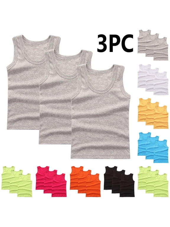 3-Pack Girls and Boys' Tank Undershirts Sleeveless Tank Tops Solid Color Round Neck Cotton Tank Tops, Sizes 2-14 Years