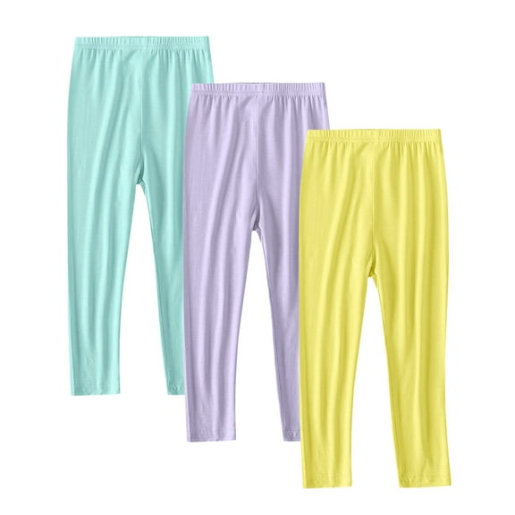 GERsome 3 Pack Kids Girls Leggings Solid Color Tights Athletic Pants Sports Base Layer for Fall Winter Girls Cotton Leggings Yoga Dance Workout Pull On Full Length Pants