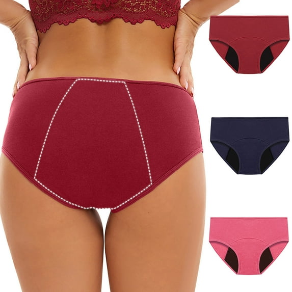 GERsome 3 Pack Period Underwear for Women Heavy Flow Leakproof Mid Waisted Cotton Panties Postpartum Menstrual Briefs S-5XL