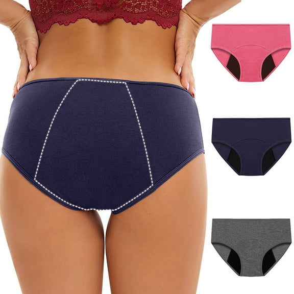 GERsome 3 Pack Period Underwear for Women Heavy Flow Leakproof Mid Waisted Cotton Panties Postpartum Menstrual Briefs S-5XL