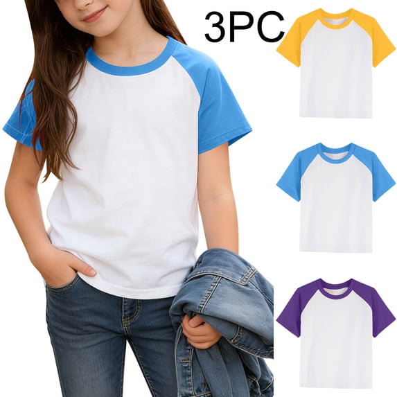 GERsome 3 Pack Short Sleeve T-Shirts with Crew Neck for Boys Girls Soft Cotton Color Block Tee