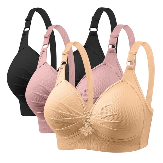 GERsome 3 Pack Sports Bras for Women No Underwire Full Coverage Push up Comfort Bra Solid Color Seamless Plus Size Sleep Bra Top Everyday Bra
