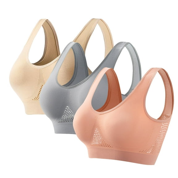 GERsome 3 Pack Sports Bras for Women, Seamless Wireless Yoga Bras with Removable Pads, Sizes S-5XL