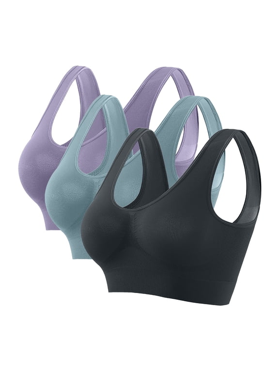 3 Pack Sports Bras for Women Wirefree Workout Yoga Gym Fitness Bra, Sizes S-5XL