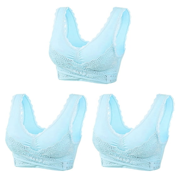 GERsome 3-Pack Wireless Bras for Women Front Criss Cross Bras Side Buckle Lace Sports Bras Push Up Seamless Support Comfy Posture Corrector Sports Yoga Everyday Bra