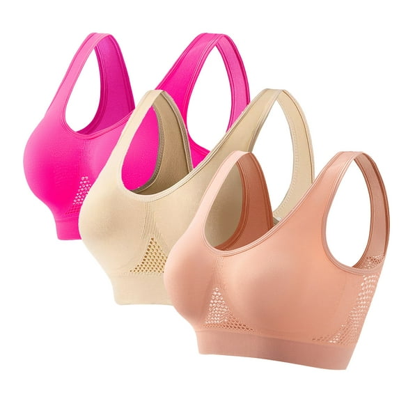 GERsome 3 Pack Womens Seamless Sports Bras, Comfortable Yoga Bras with Removable Pads, Sizes S-5XL