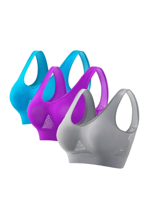 3 Pack Womens Seamless Sports Bras, Comfortable Yoga Bras with Removable Pads, Sizes S-5XL