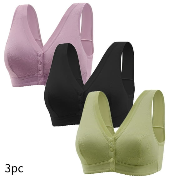 GERsome 3 Pcs Bras for Older Womens Front Button Bra Convenient Snap Sleep Bra Comfortable Easy Close Sports Bras