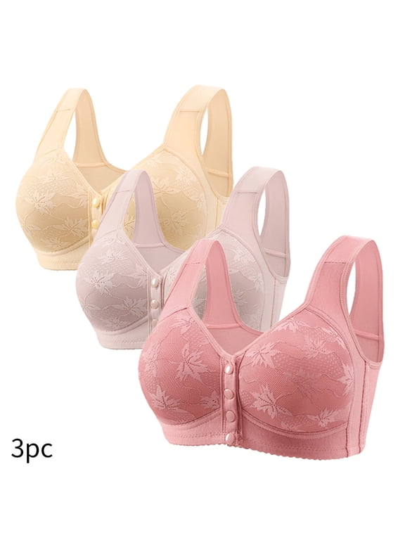 3 Pcs Women's Front Closure Posture Bra Full Coverage Back Support Everyday Wireless Comfy Easy Close Sports Bras