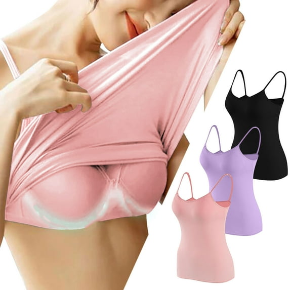 GERsome 3 Pcs Womens Tank Tops Spaghetti Strap Camisole with Built in Padded Bra Vest Sleeveless Layer Top Basic Cami Undershirt
